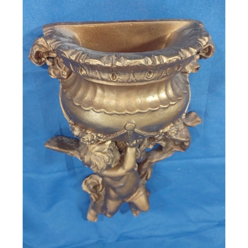 Vtg Syroco Cherub Wall Pocket Urn Rose Wall Sconce Putti Angel Planter V… - Picture 5 of 8